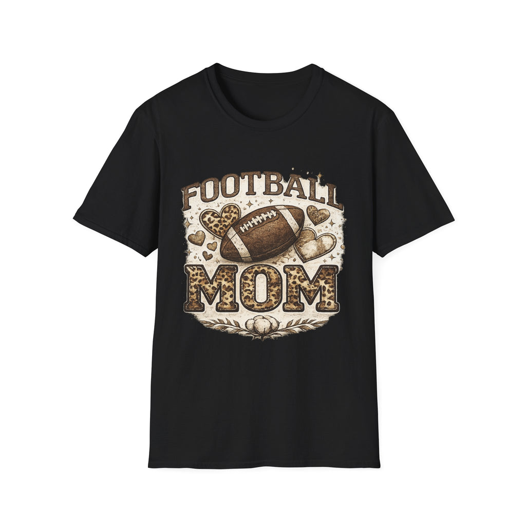 Football Mom T-Shirt — Leopard Heart Football Design