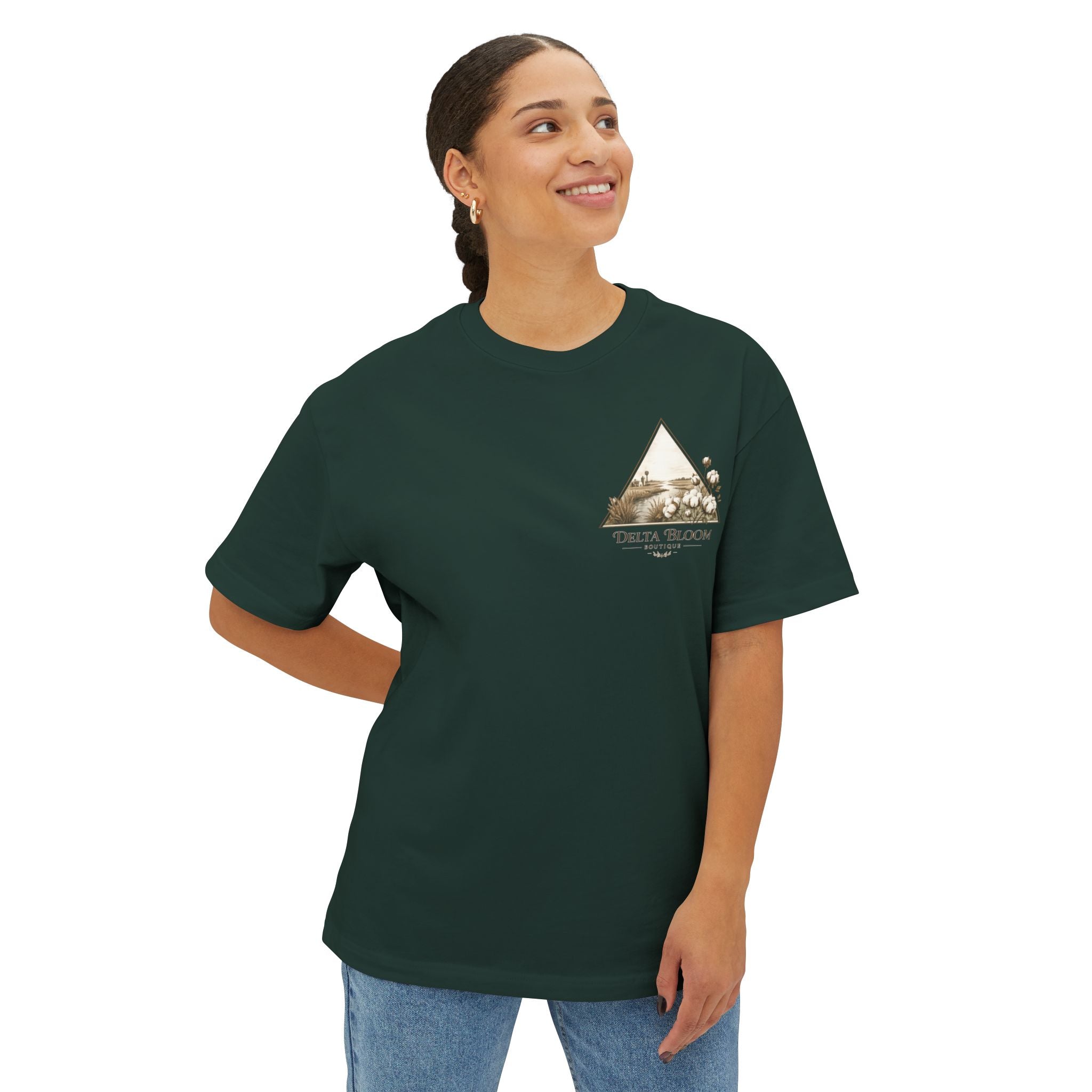 Delta Bloom Boutique Tee — Floral Triangle Logo Oversized T‑Shirt