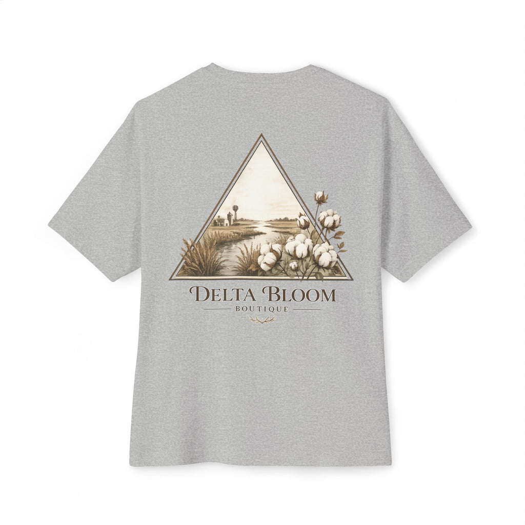 Delta Bloom Boutique Tee — Floral Triangle Logo Oversized T‑Shirt